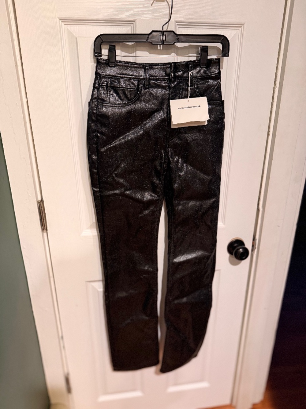 Alexander Wang Coated High Waist Slim Stacked Fly Jean - Black NWT Size 24